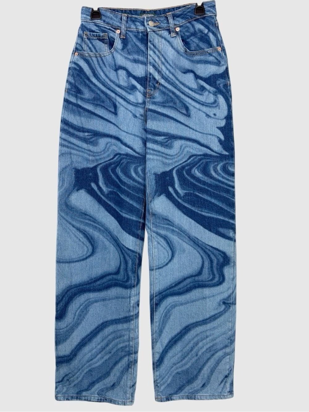 90s Wild Fable Baggy Wide Leg Rigid Denim Swirl Print Y2K Skater Psychedelic 26W